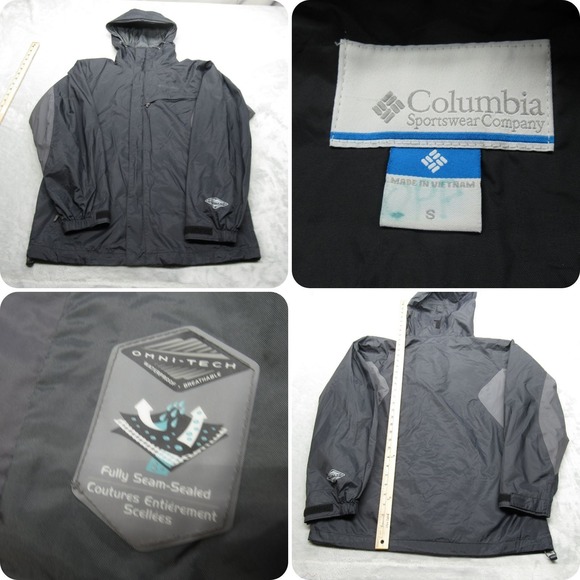 Columbia Jacket Men Small Black Omni-Tech Waterproof Lightweight Packable Hooded - Picture 1 of 16